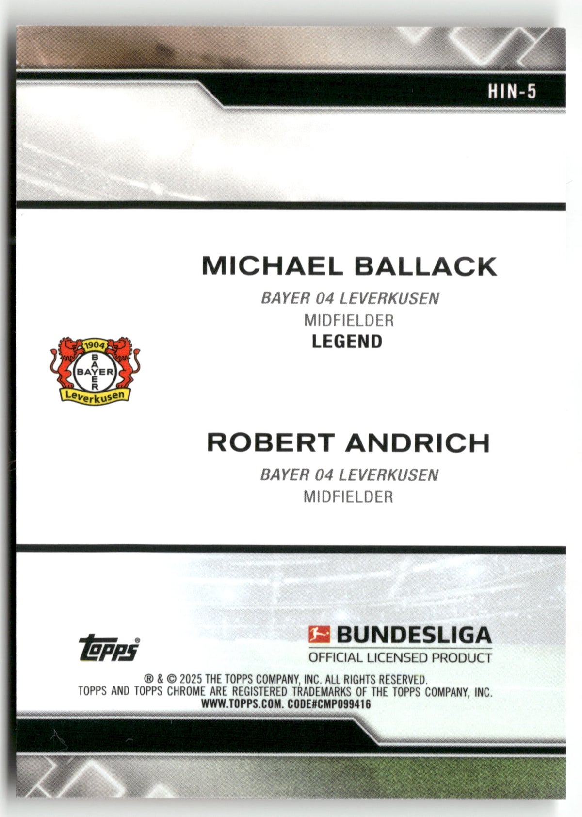Fußball Michael Ballack / Robert Andrich 2024-25 Topps Chrome Bundesliga 2025 #HIN-5 Bayer 04 Leverkusen Trading Card Original