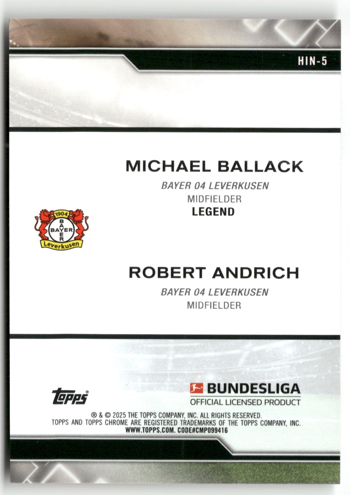Fußball Michael Ballack / Robert Andrich 2024-25 Topps Chrome Bundesliga 2025 #HIN-5 Bayer 04 Leverkusen Trading Card Original