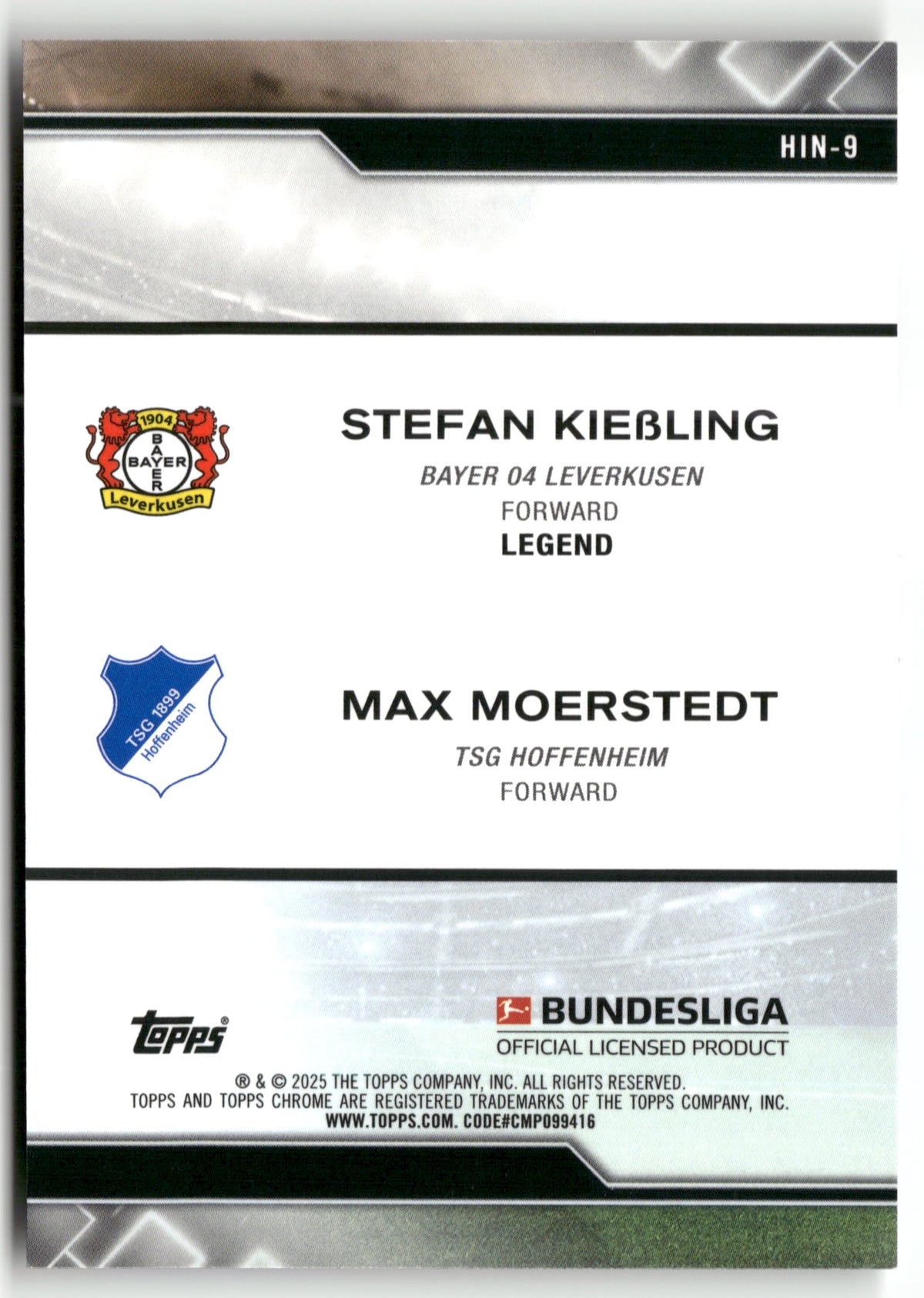 Fußball Stefan Kießling / Max Moerstedt 2024-25 Topps Chrome Bundesliga #HIN-9 Bayer 04 Leverkusen / TSG Hoffenheim Trading Card Original