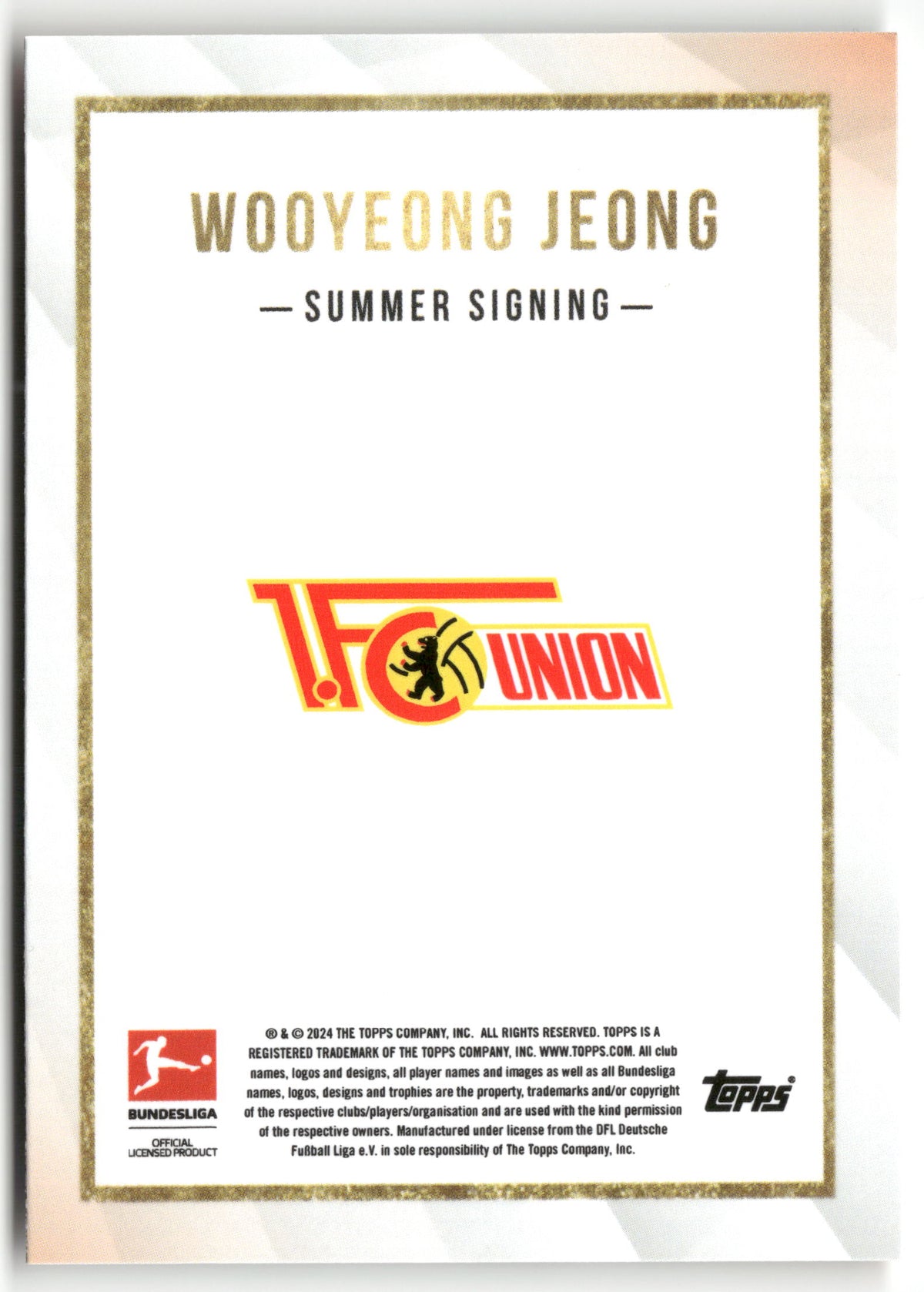Fußball Wooyeong Jeong 2024 Topps Bundesliga Summer Signings Summer Signing 1. FC Union Berlin Trading Card Original