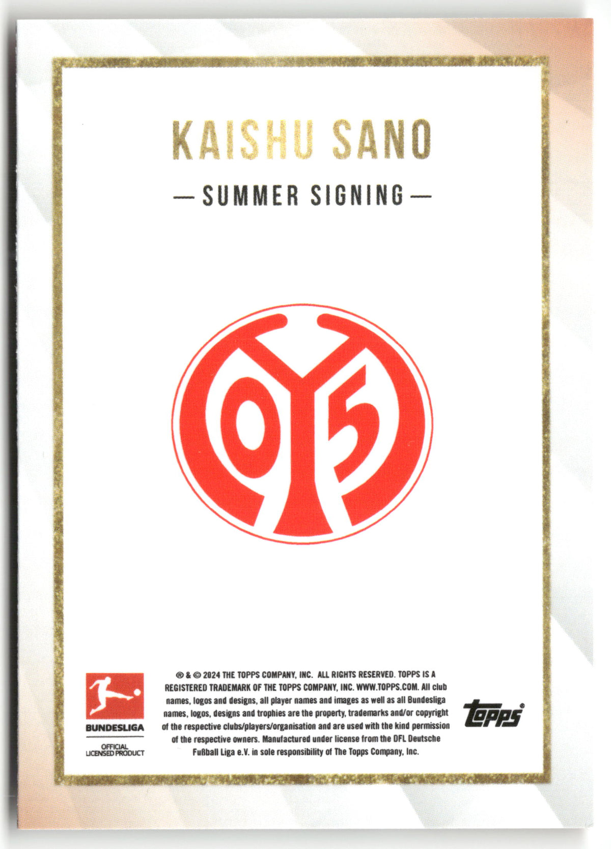 Fußball Kaishu Sano 2024 Topps Bundesliga Summer Signings Summer Signing Mainz 05 Trading Card Original