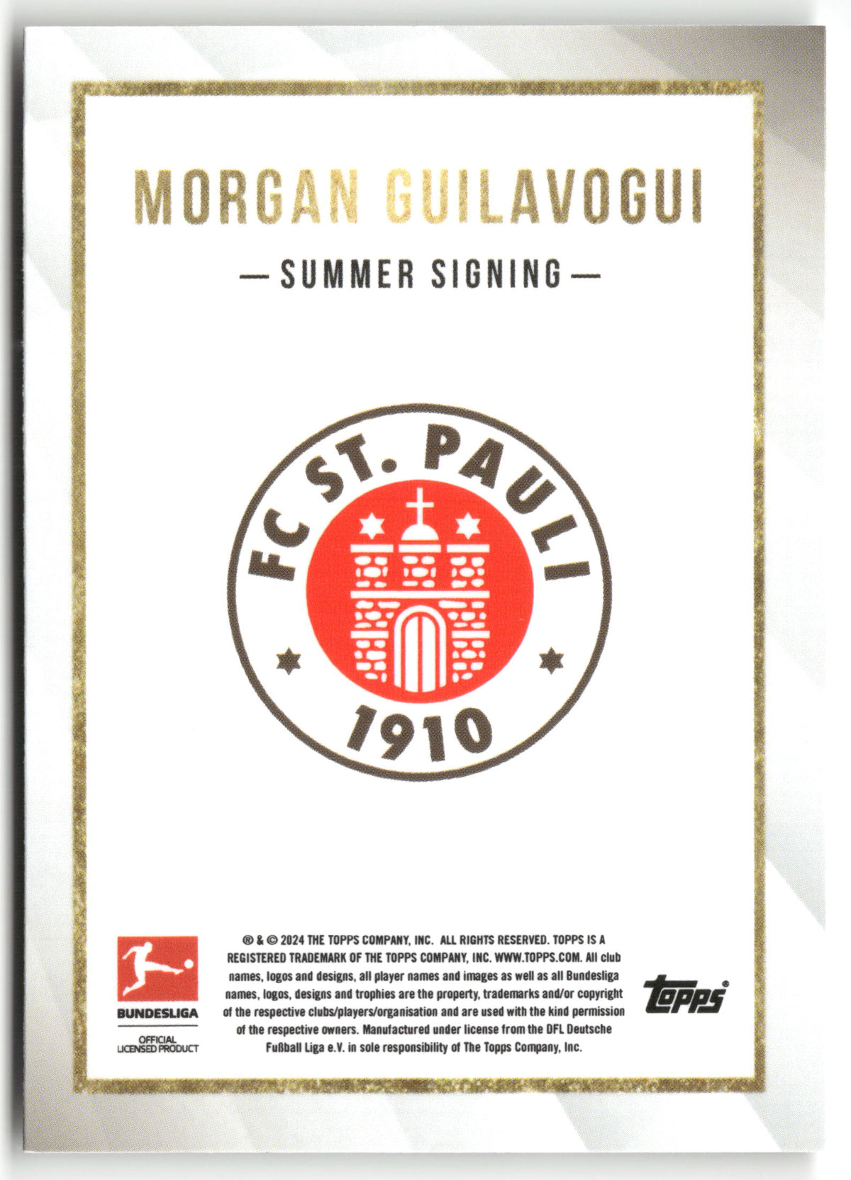 Fußball Morgan Guilavogui 2024-25 Topps Bundesliga Summer Signing FC St. Pauli Trading Card Original