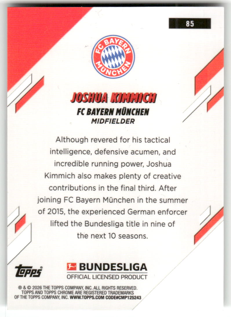 Fußball Joshua Kimmich 2025-26 Topps Chrome Bundesliga #85 FC Bayern München Trading Card Original