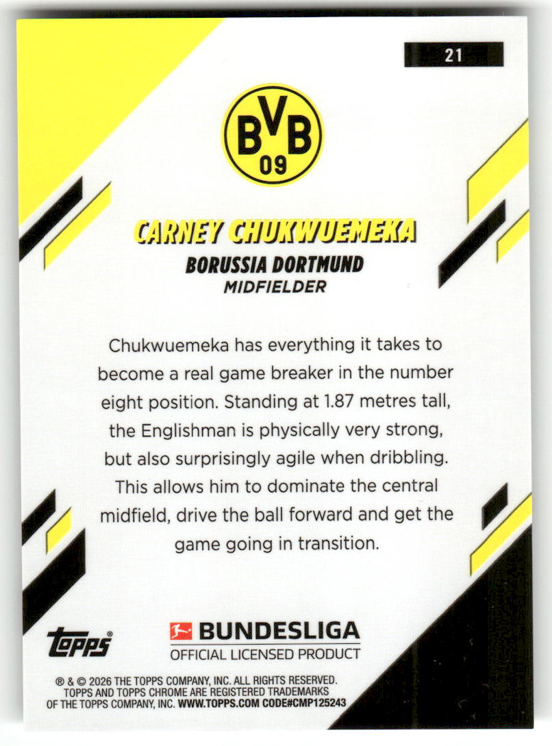 Fußball Carney Chukwuemeka 2025-26 Topps Chrome Bundesliga #21 Borussia Dortmund Trading Card Original