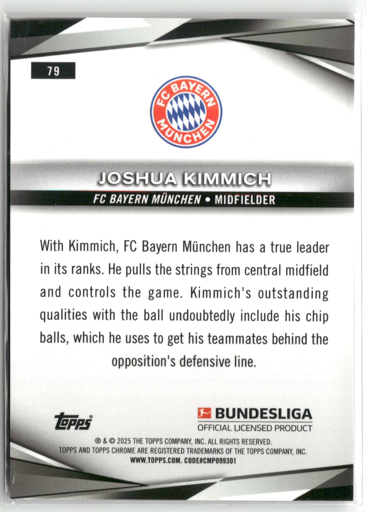 Fußball Joshua Kimmich 2024-25 Topps Chrome Bundesliga #79 FC Bayern München Trading Card Original