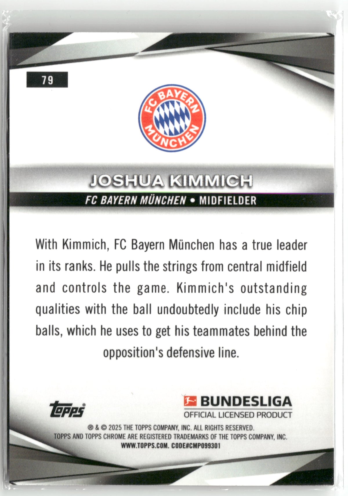 Fußball Joshua Kimmich 2024-25 Topps Chrome Bundesliga #79 FC Bayern München Trading Card Original