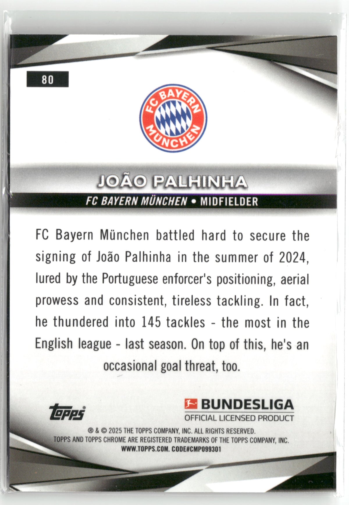 Fußball João Palhinha 2024-25 Topps Chrome Bundesliga #80 FC Bayern München Trading Card Original
