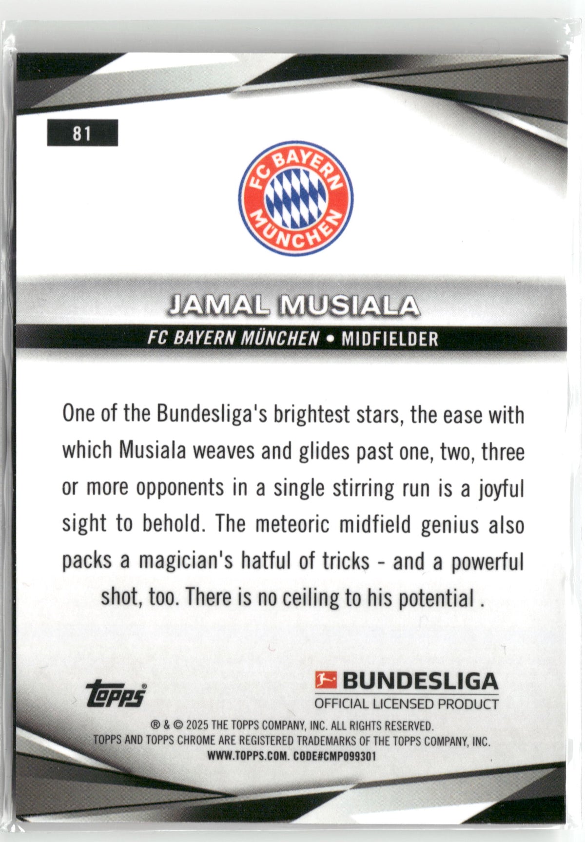 Fußball Jamal Musiala 2024-25 Topps Chrome Bundesliga #81 FC Bayern München Trading Card Original