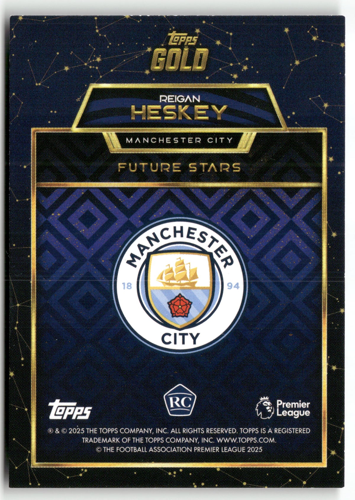 Fußball Reigan Heskey 2025 Topps Gold Premier League Future Stars Manchester City Rookie Card RC Trading Card Original