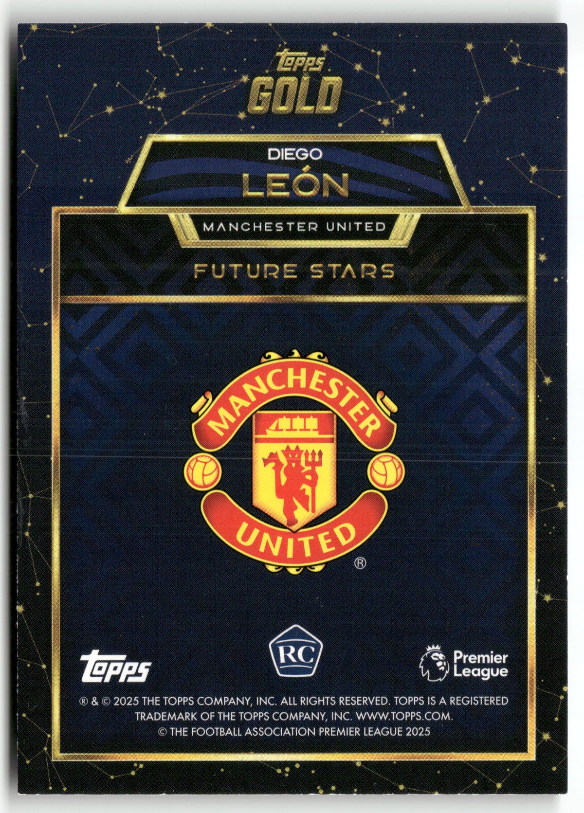Fußball Diego León 2024-25 Topps Gold Premier League 2025 Future Stars Manchester United Rookie Card RC Trading Card Original