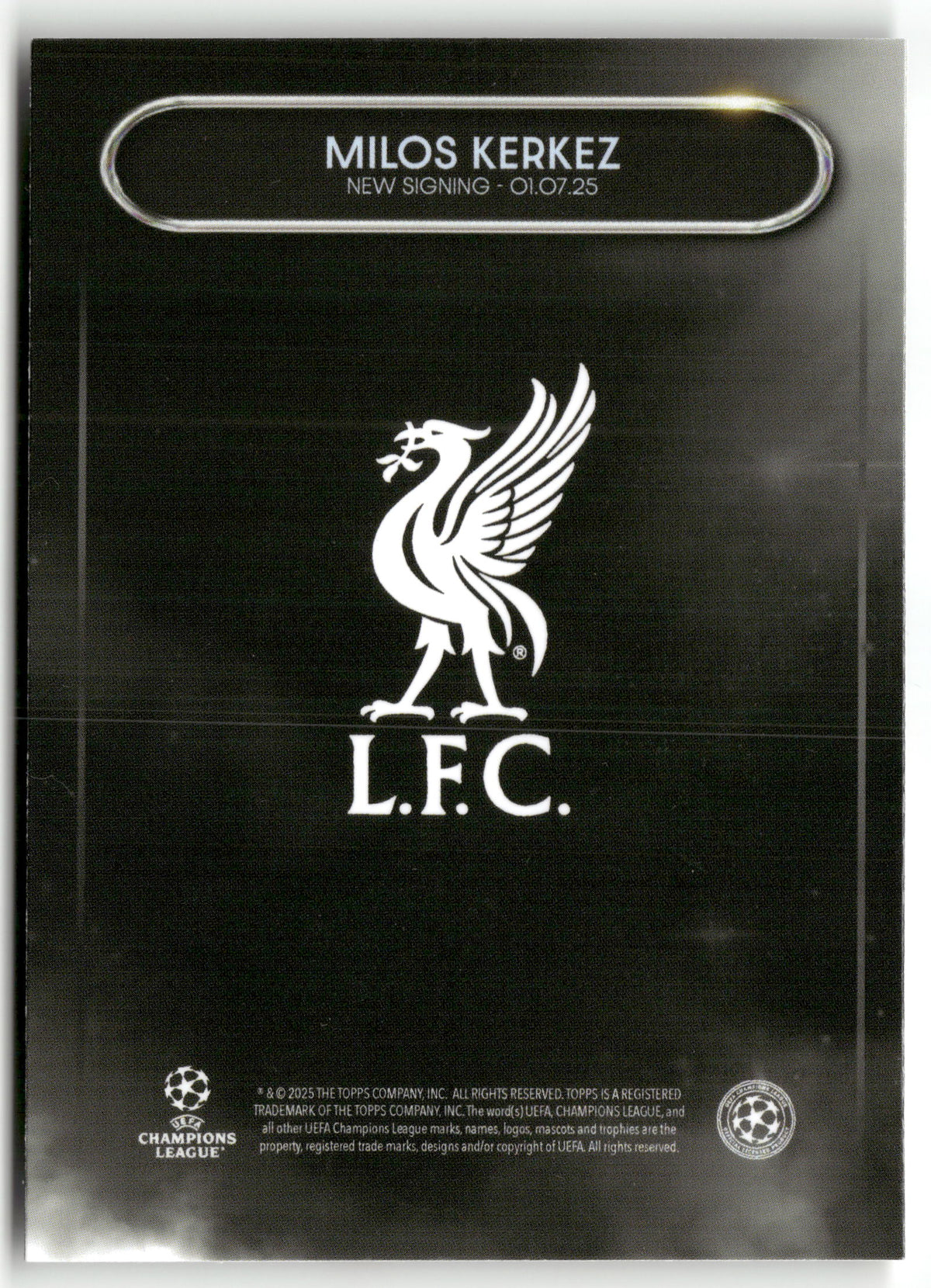 Fußball Milos Kerkez 2025-26 Topps Summer Signings UEFA Champions League Liverpool FC Trading Card Original