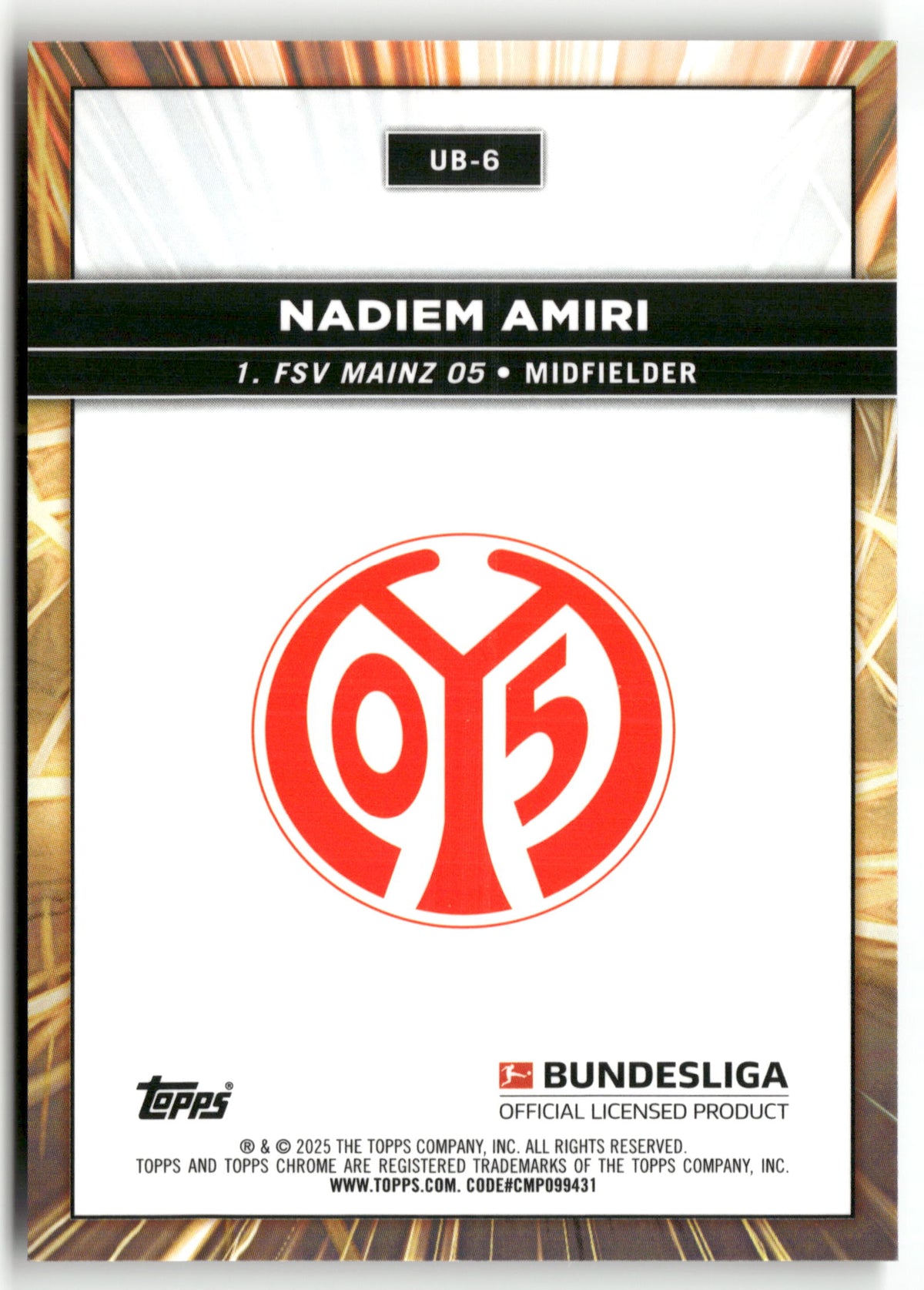Fußball Nadiem Amiri 2024-25 Topps Chrome Bundesliga #UB-6 Ultrabeam 1. FSV Mainz 05 Trading Card Original