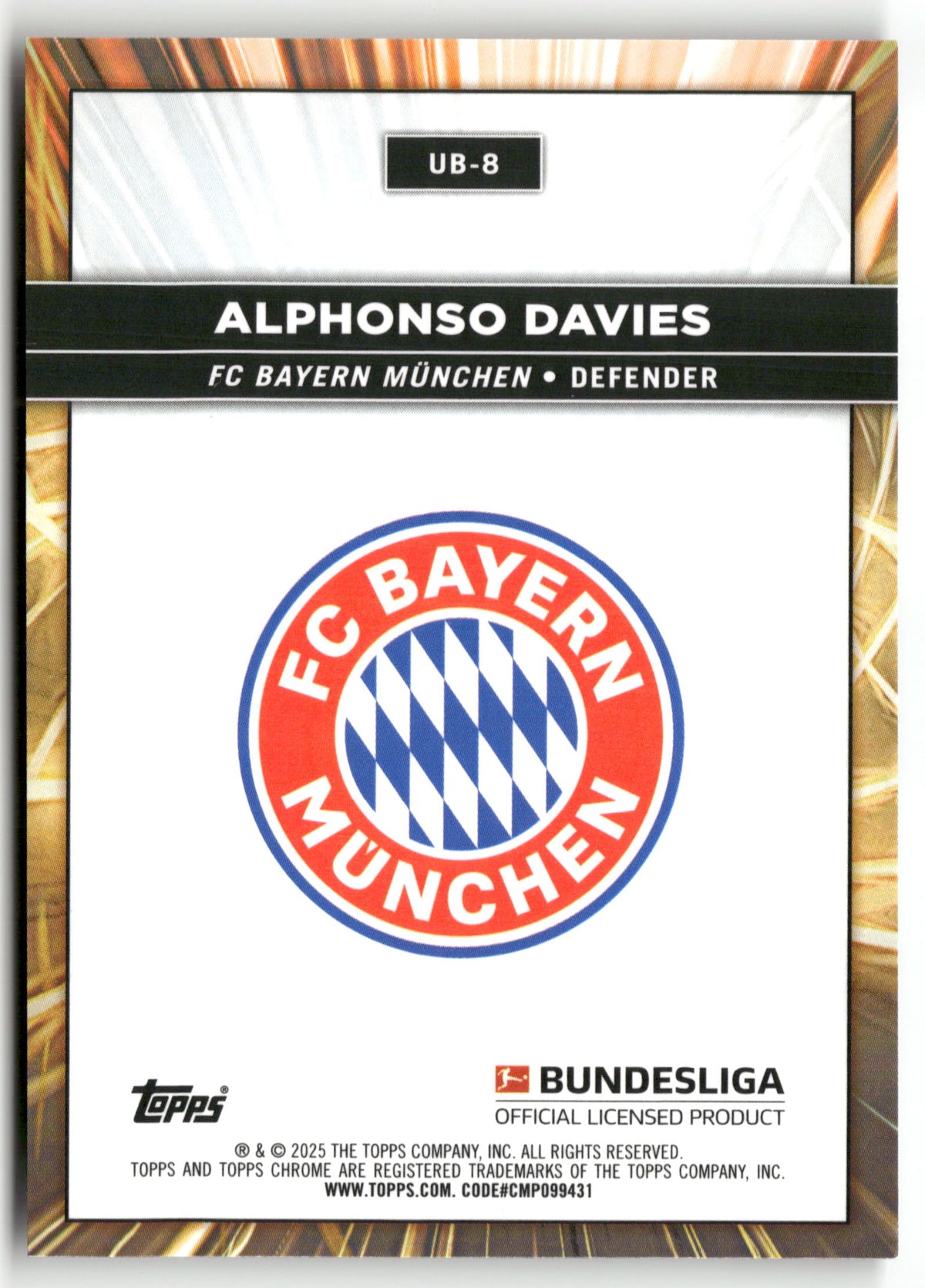 Fußball Alphonso Davies 2024-25 Topps Chrome Bundesliga #UB-8 Ultrabeam FC Bayern München Trading Card Original