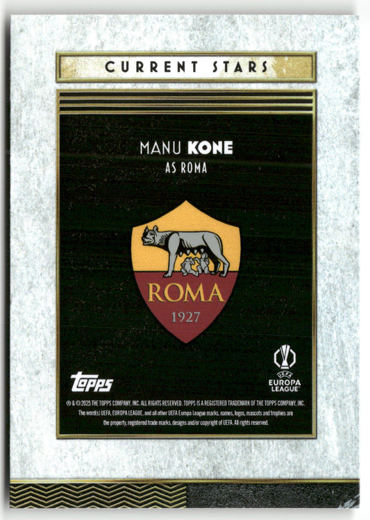 Fußball Manu Kone Topps Deco UEFA Europa League 2025 Current Stars AS Roma Trading Card Original