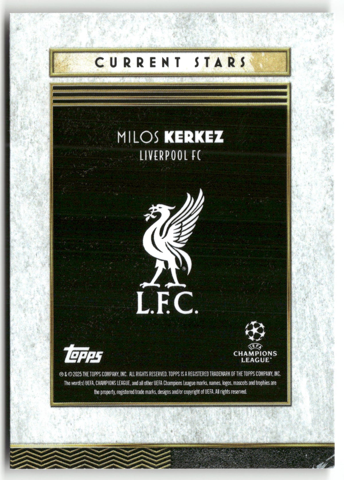Fußball Milos Kerkez Topps Deco UEFA Champions League 2024-25 Current Stars Liverpool FC Trading Card Original
