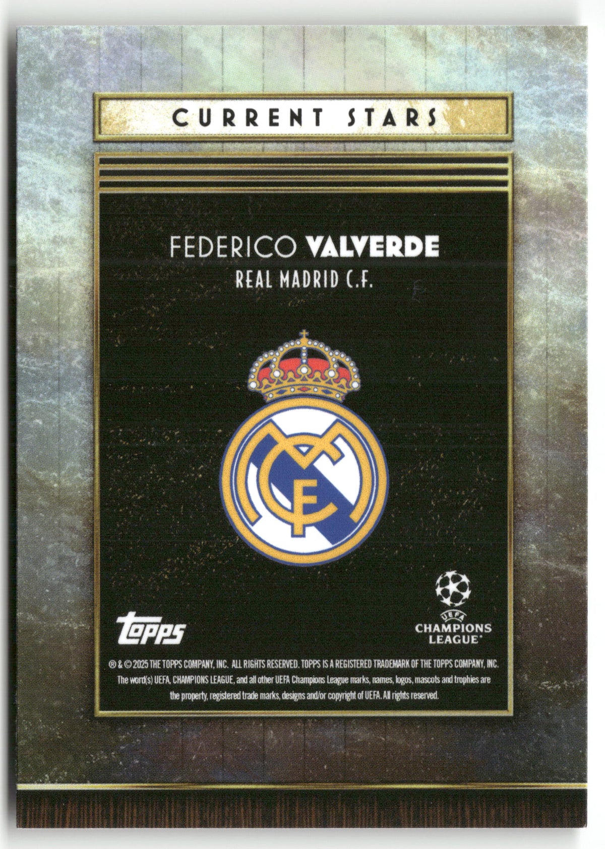 Fußball Federico Valverde 2024-25 Topps Deco UEFA Champions League Current Stars Real Madrid C.F. Trading Card Original