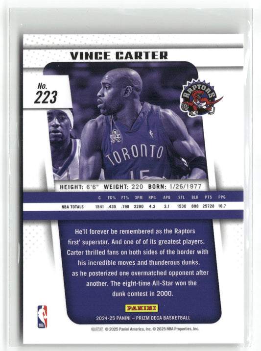 Basketball NBA Vince Carter 2024-25 Panini Prizm Deca Basketball #223 Toronto Raptors Trading Card Original