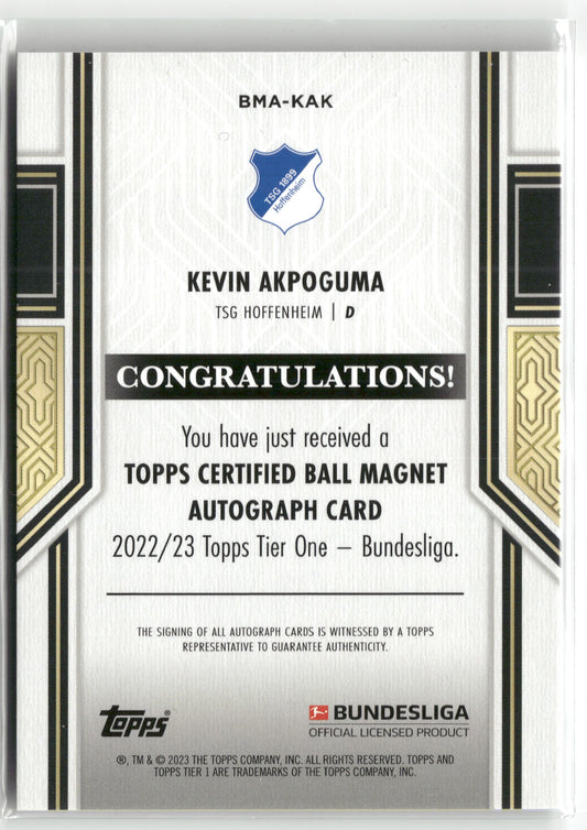 Fußball Kevin Akpoguma 2022/23 Topps Tier One Bundesliga #BMA-KAK Auto /110 TSG Hoffenheim Trading Card Original