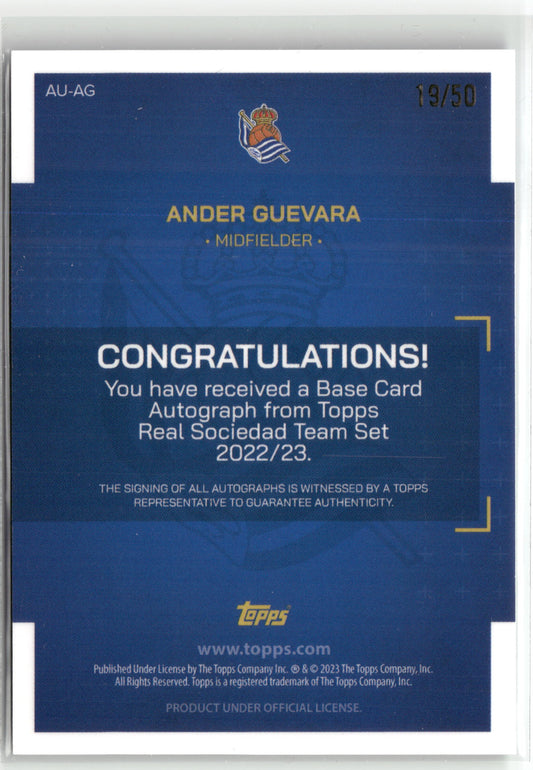 Fußball Ander Guevara 2022/23 Topps Real Sociedad Team Set #AU-AG Green Refractor Auto 19/50 Real Sociedad Trading Card Original