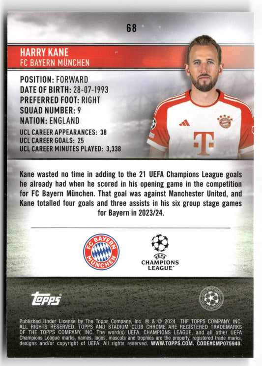 Fußball Harry Kane 2024-25 Topps Stadium Club Chrome UEFA Champions League #68 FC Bayern München Trading Card Original