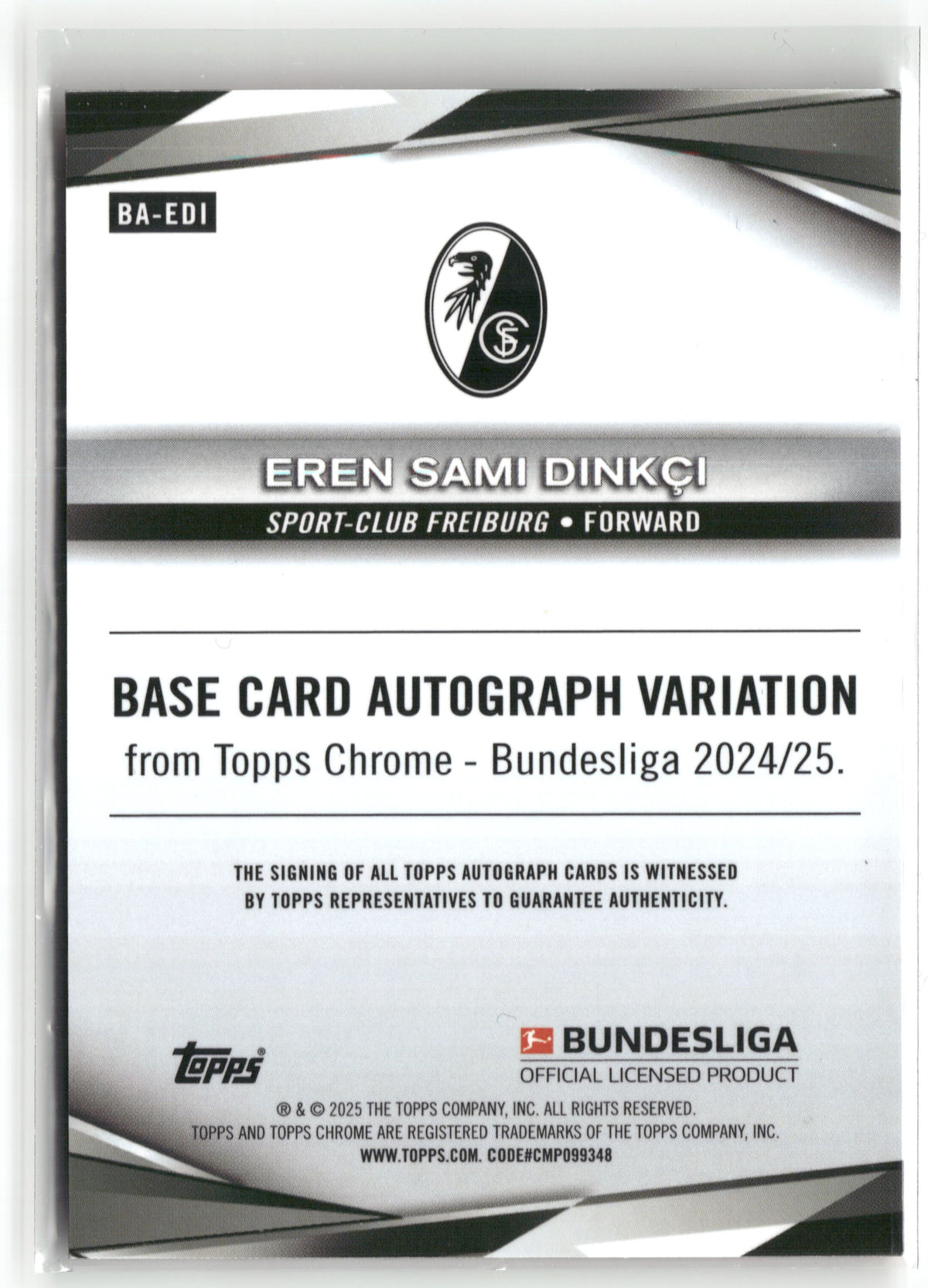 Fußball Eren Sami Dinkçi 2024-25 Topps Chrome Bundesliga #BA-EDI True Red Color Match Auto /5 Sport-Club Freiburg Trading Card Original