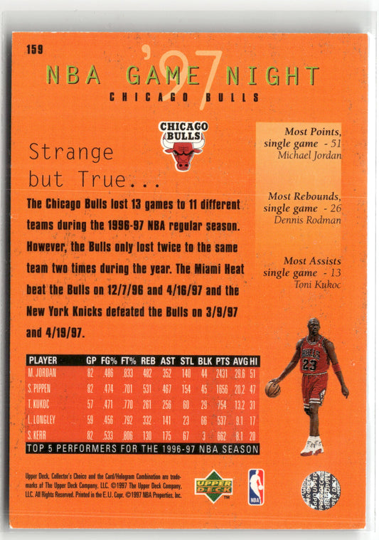 Basketball NBA Chicago Bulls Team Card 1996-97 Upper Deck Collector's Choice 1997 #159 Game Night Insert Chicago Bulls Trading Card Original