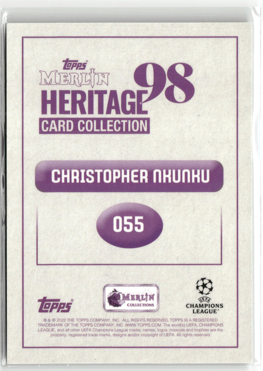 Fußball Christopher Nkunku Topps Merlin Heritage 98 Card Collection 2022-23 #055 Green Auto /99 RB Leipzig Trading Card Original