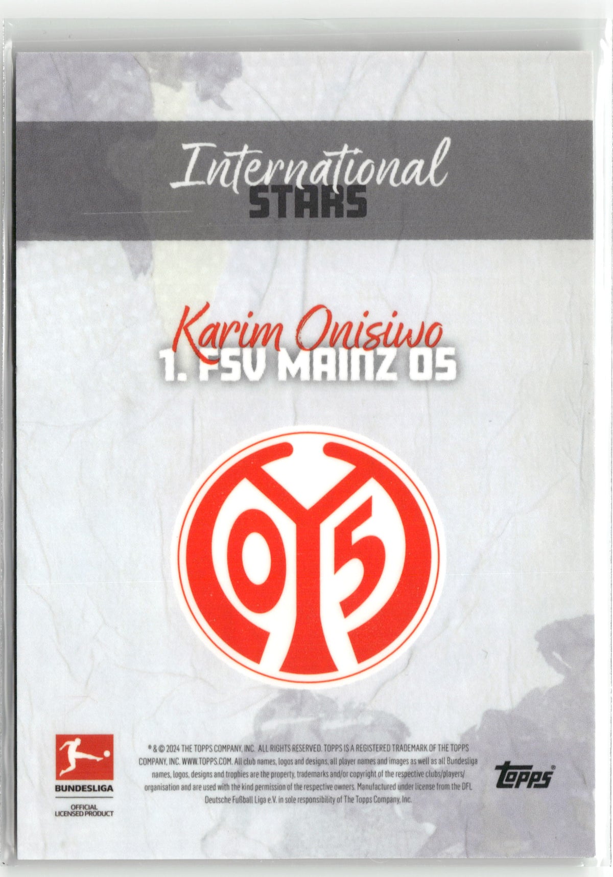 Fußball Karim Onisiwo 2024 Topps Bundesliga International Stars /49 1. FSV Mainz 05 Trading Card Original