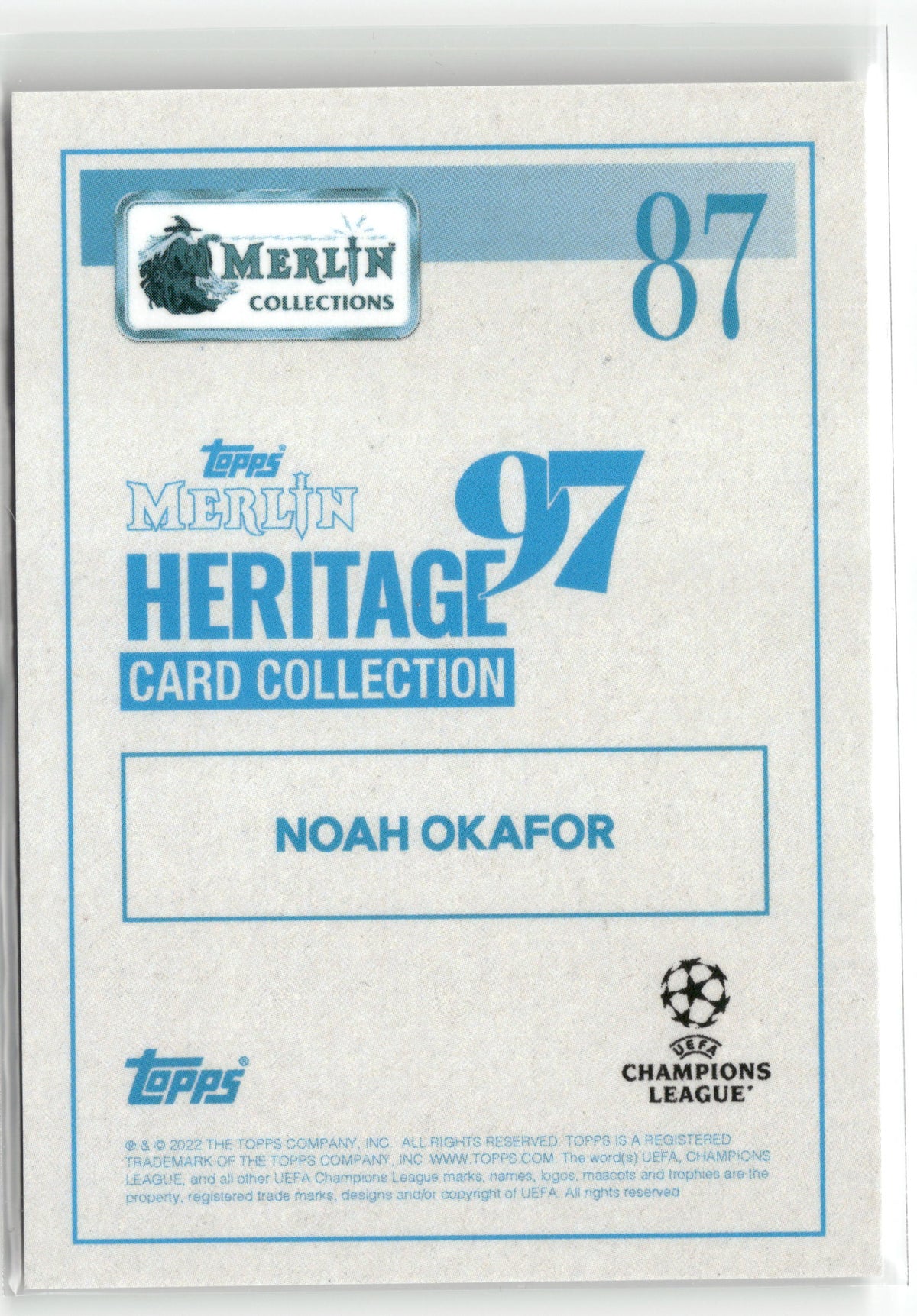 Fußball Noah Okafor Topps Merlin Heritage 97 Card Collection 2022-23 #87 Purple /25 FC Salzburg Trading Card Original