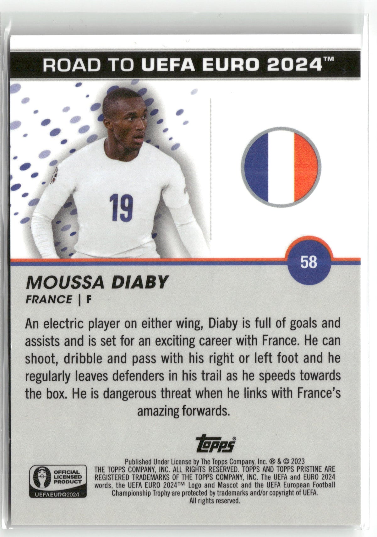 Fußball Moussa Diaby 2023 Topps Pristine Road to UEFA Euro 2024 #58 Purple /99 France Trading Card Original