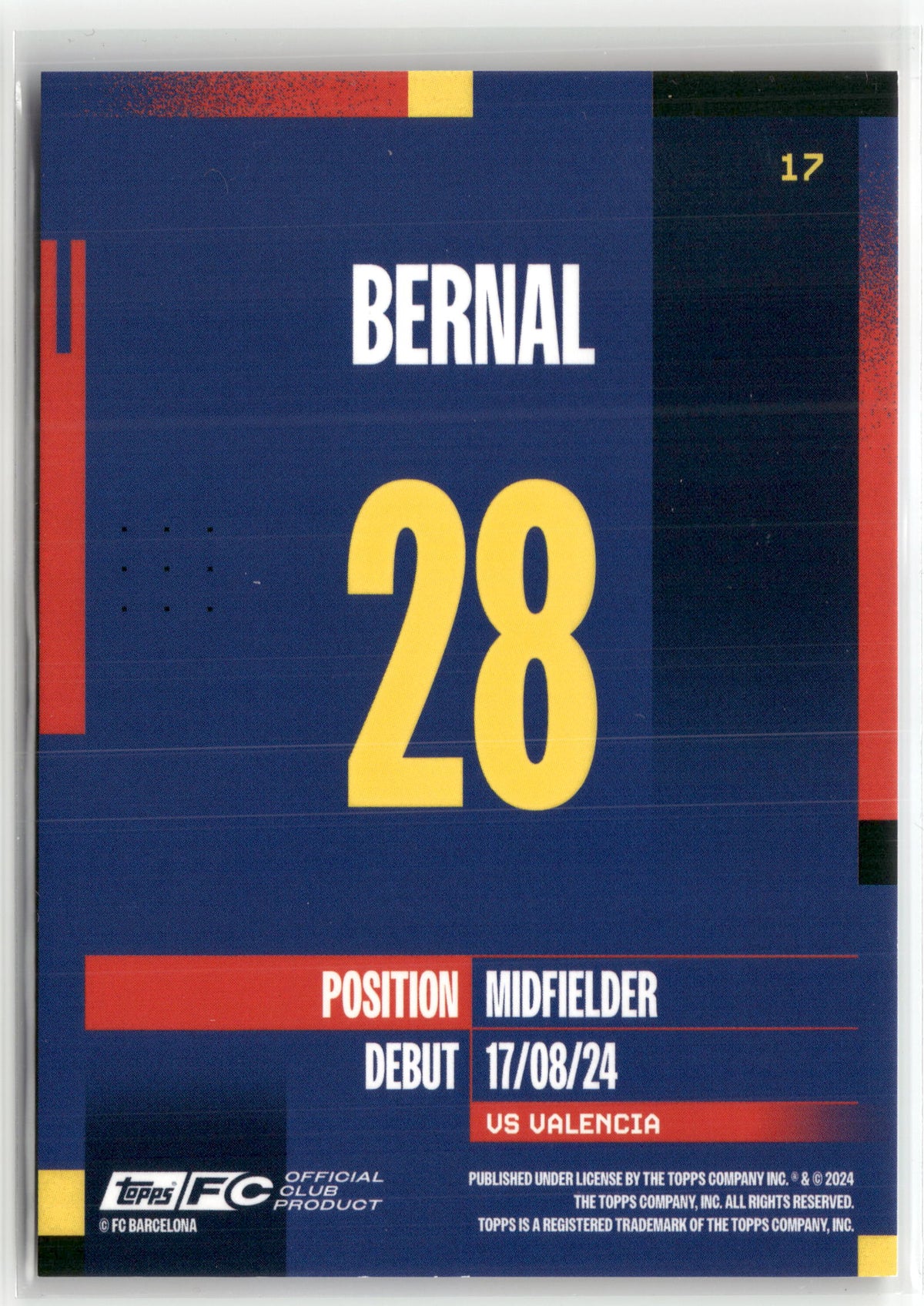 Fußball Bernal 2024-25 Topps FC Barcelona Official Club Product #17 Blue /250 FC Barcelona Rookie Card RC Trading Card Original