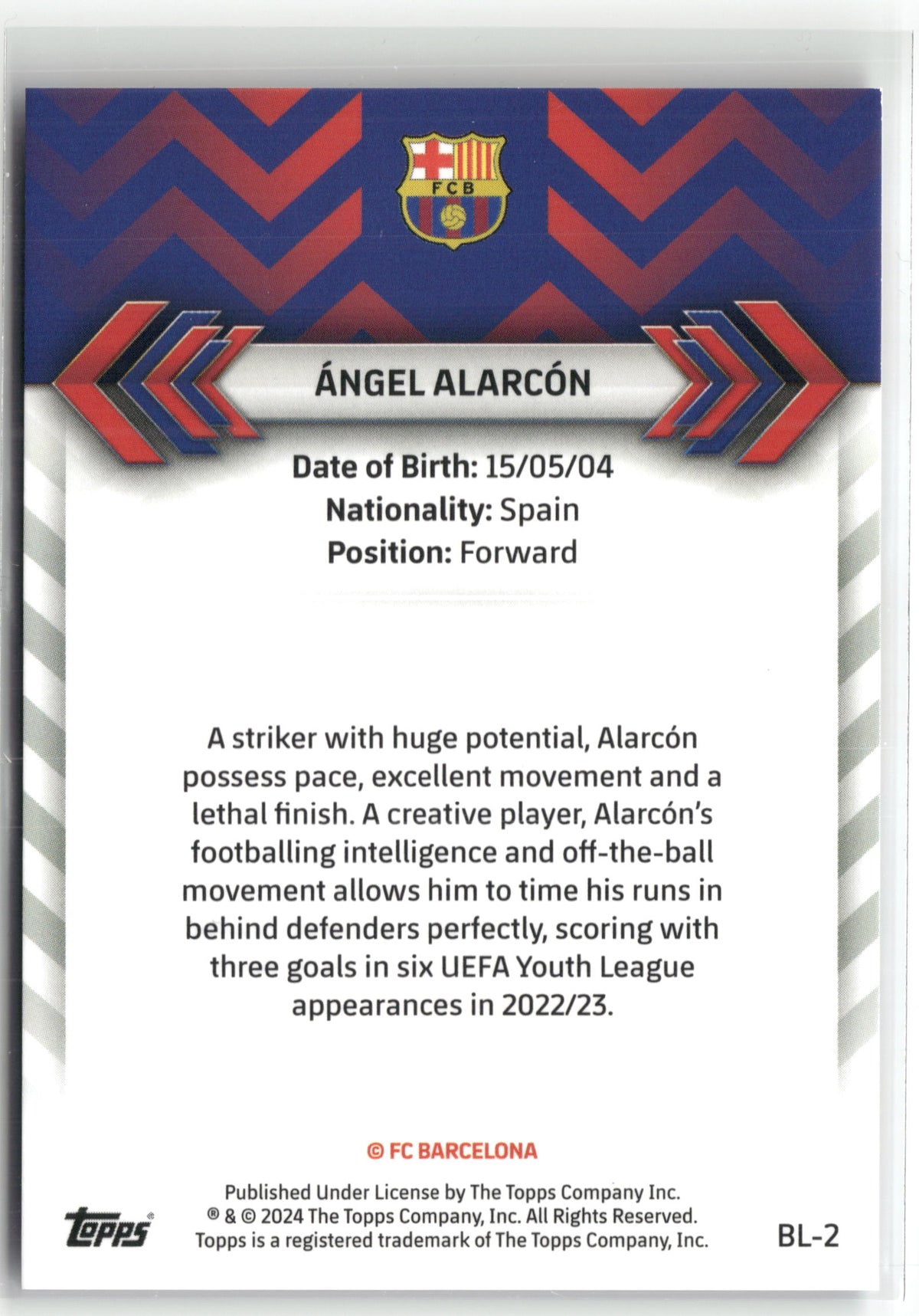 Fußball Ángel Alarcón 2024 Topps FC Barcelona Blaugrana #BL-2 /250 FC Barcelona Rookie Card RC Trading Card Original