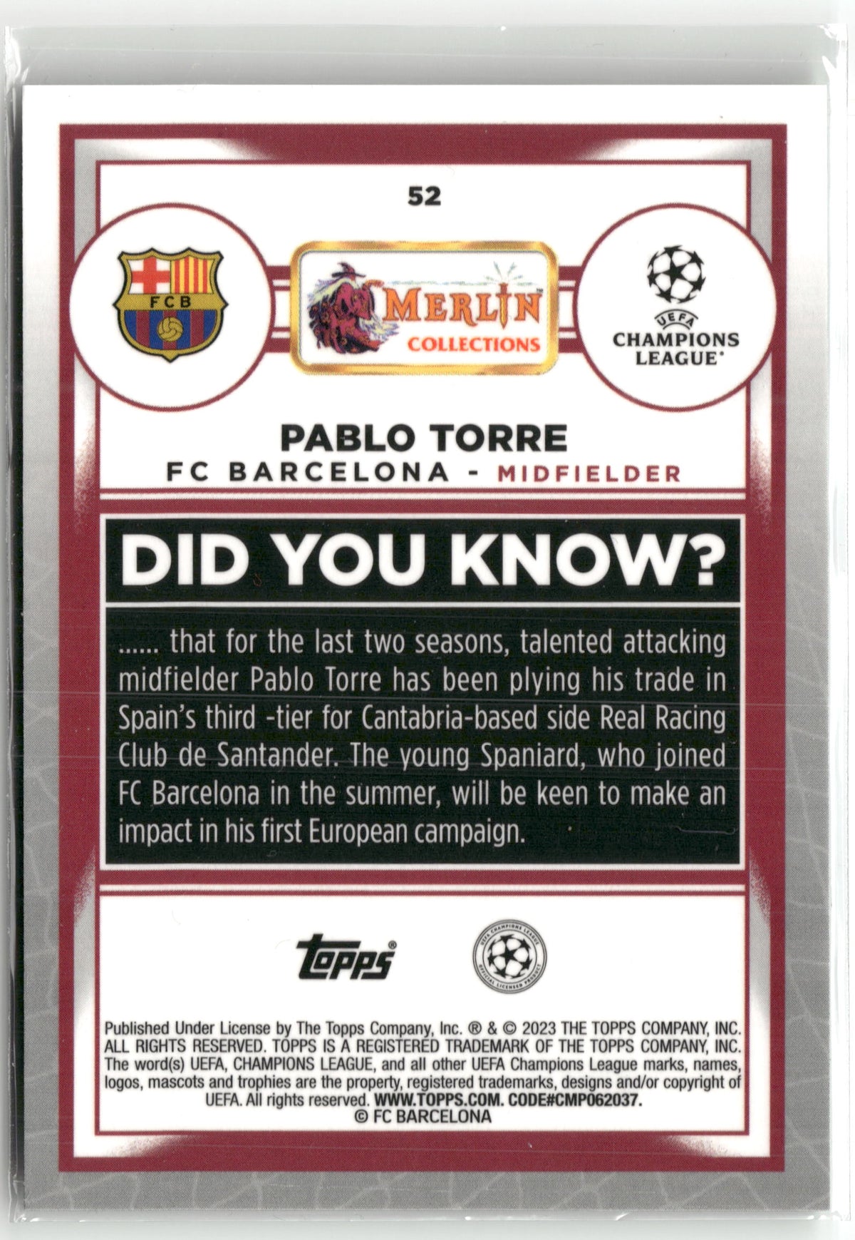 Fußball Pablo Torre 2022-23 Topps Merlin Collections UEFA Champions League #52 Neon Green /350 FC Barcelona Rookie Card RC Trading Card Original