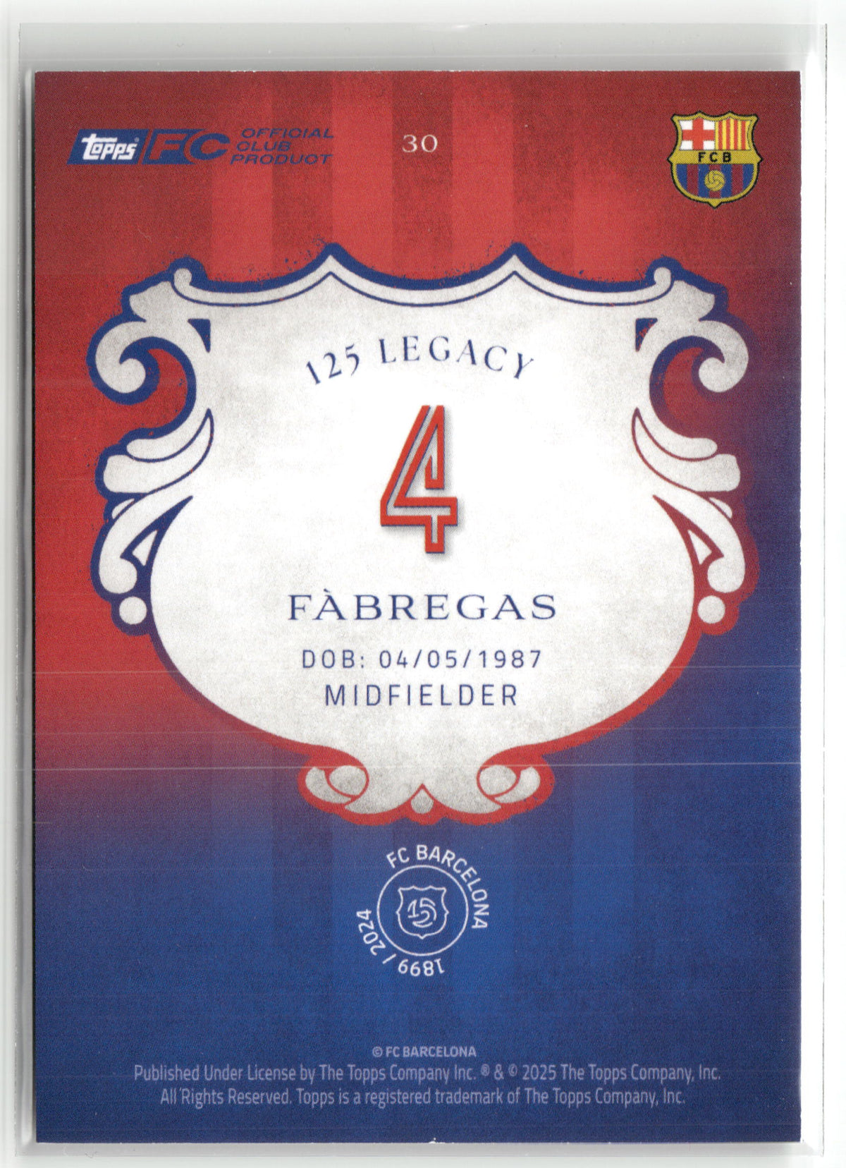 Fußball Cesc Fàbregas Topps FC Barcelona 125 Legacy 2025 #30 Green /150 FC Barcelona Trading Card Original