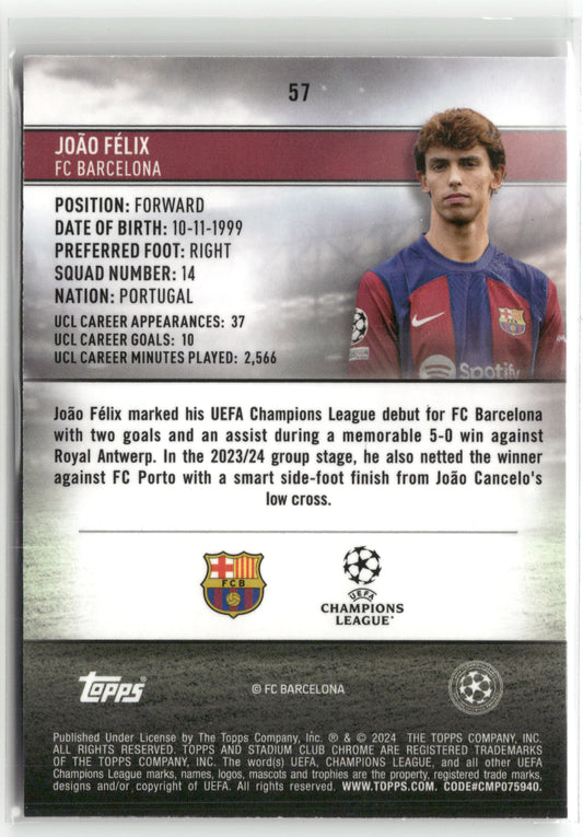 Fußball João Félix 2023-24 Topps Stadium Club Chrome UEFA Champions League #57 Hyper Prism /299 FC Barcelona Trading Card Original