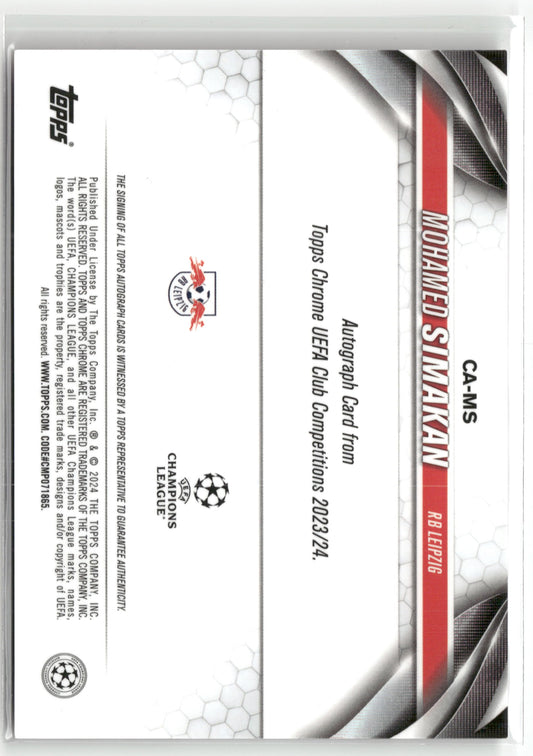 Fußball Mohamed Simakan Topps Chrome UEFA Club Competitions 2023/24 2023-24 #CA-MS Pink Shimmer Refractor Auto /250 RB Leipzig Trading Card Original