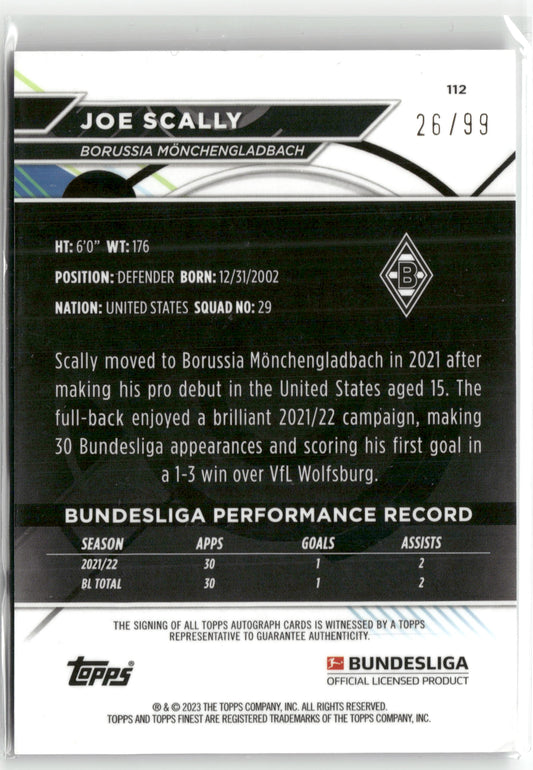 Fußball Joe Scally 2022-23 Topps Finest Bundesliga #112 True Purple Auto /99 Borussia Mönchengladbach Trading Card Original