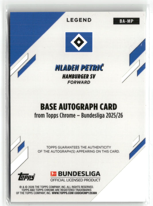 Fußball Mladen Petrić 2025-26 Topps Chrome Bundesliga #BA-MP True Green Auto /99 Hamburger SV Trading Card Original