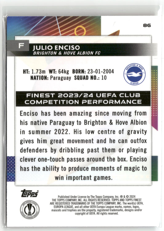 Fußball Julio Enciso 2023-24 Topps Finest UEFA Europa League #86 True Gold 50/50 Brighton & Hove Albion FC Trading Card Original