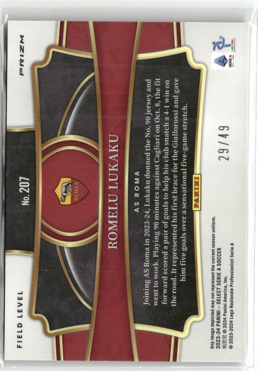 Fußball Romelu Lukaku 2023-24 Panini Select Serie A #207 Field Level Purple Prizm /49 AS Roma Trading Card Original