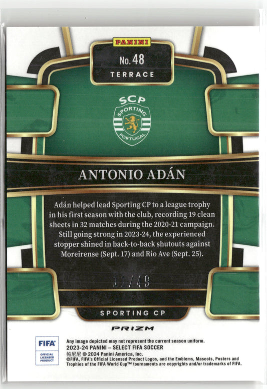 Fußball Antonio Adán 2023-24 Panini Select FIFA Soccer #48 True Orange Prizm /49 Sporting CP Rookie Card RC Trading Card Original