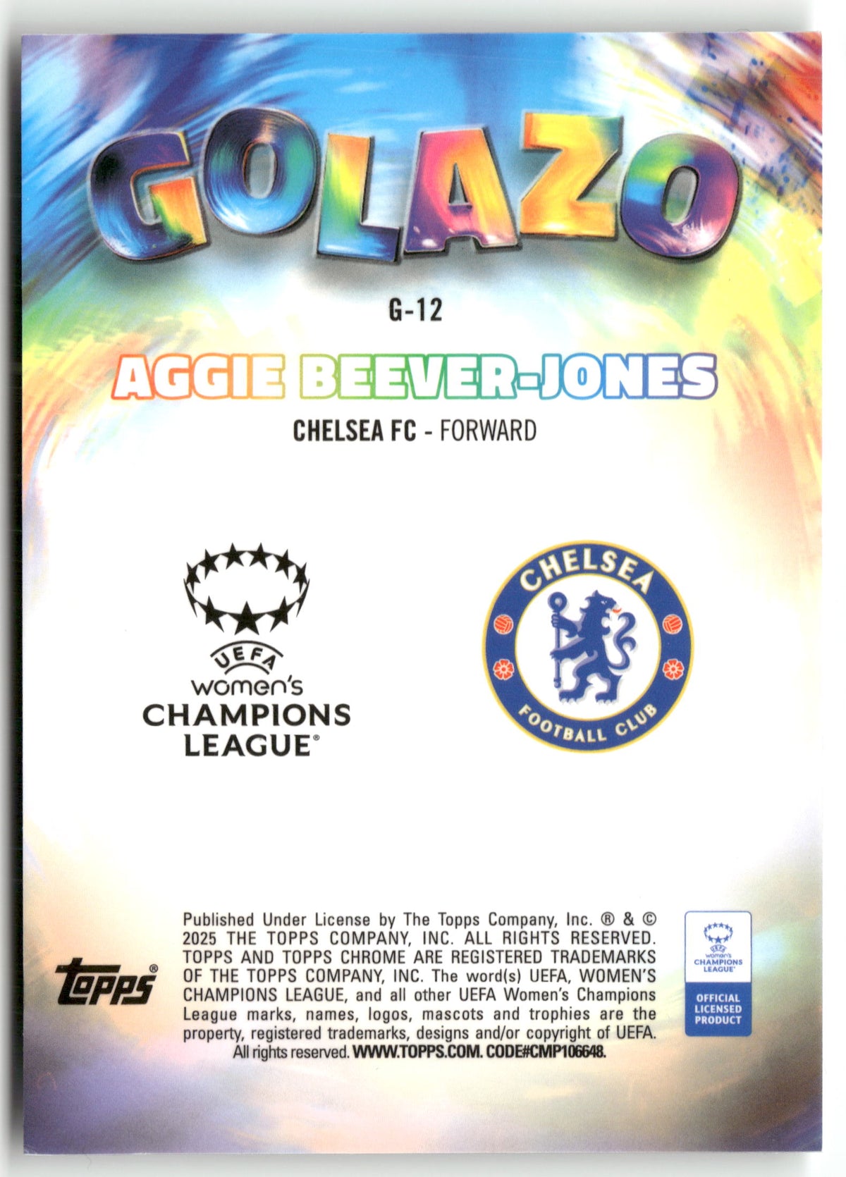 Fußball Aggie Beever-Jones 2024-25 Topps Chrome UEFA Women's Champions League #G-12 Chelsea FC Trading Card Original