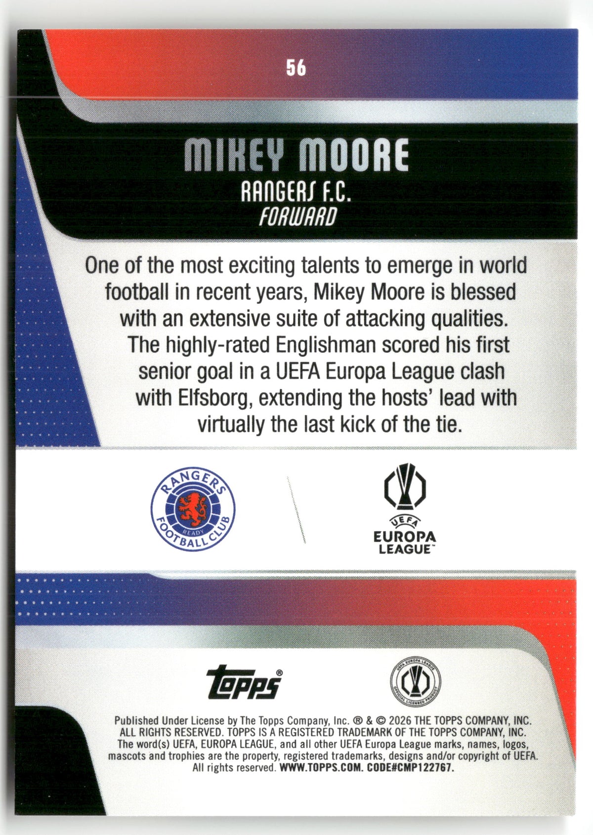 Pokémon TCG Mikey Moore Topps UEFA Europa League 2025-26 #56 Future Stars Rangers F.C. Trading Card Original