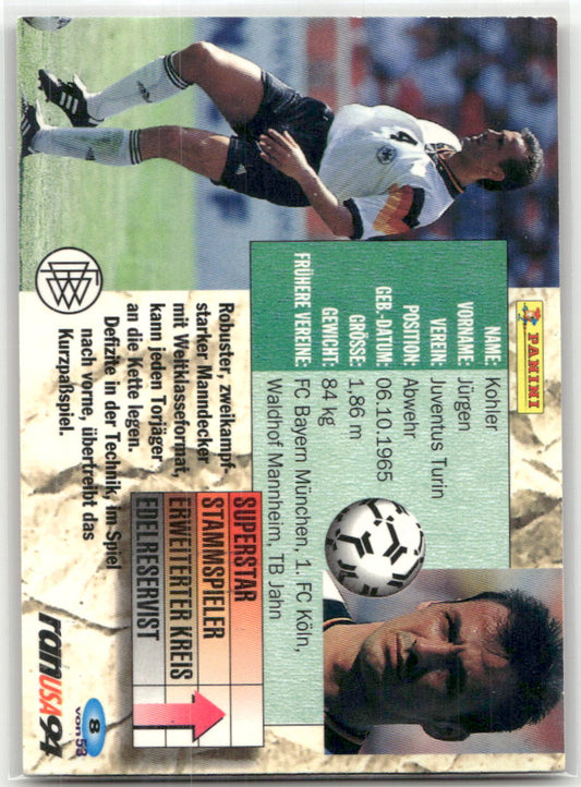 Fußball Jürgen Kohler Panini Weltmeisterschaft 1994 #8 Juventus Turin Trading Card Original