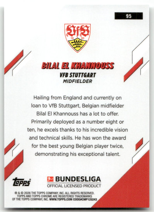 Fußball Bilal El Khannouss Topps Chrome Bundesliga 2025-26 #95 VfB Stuttgart Trading Card Original