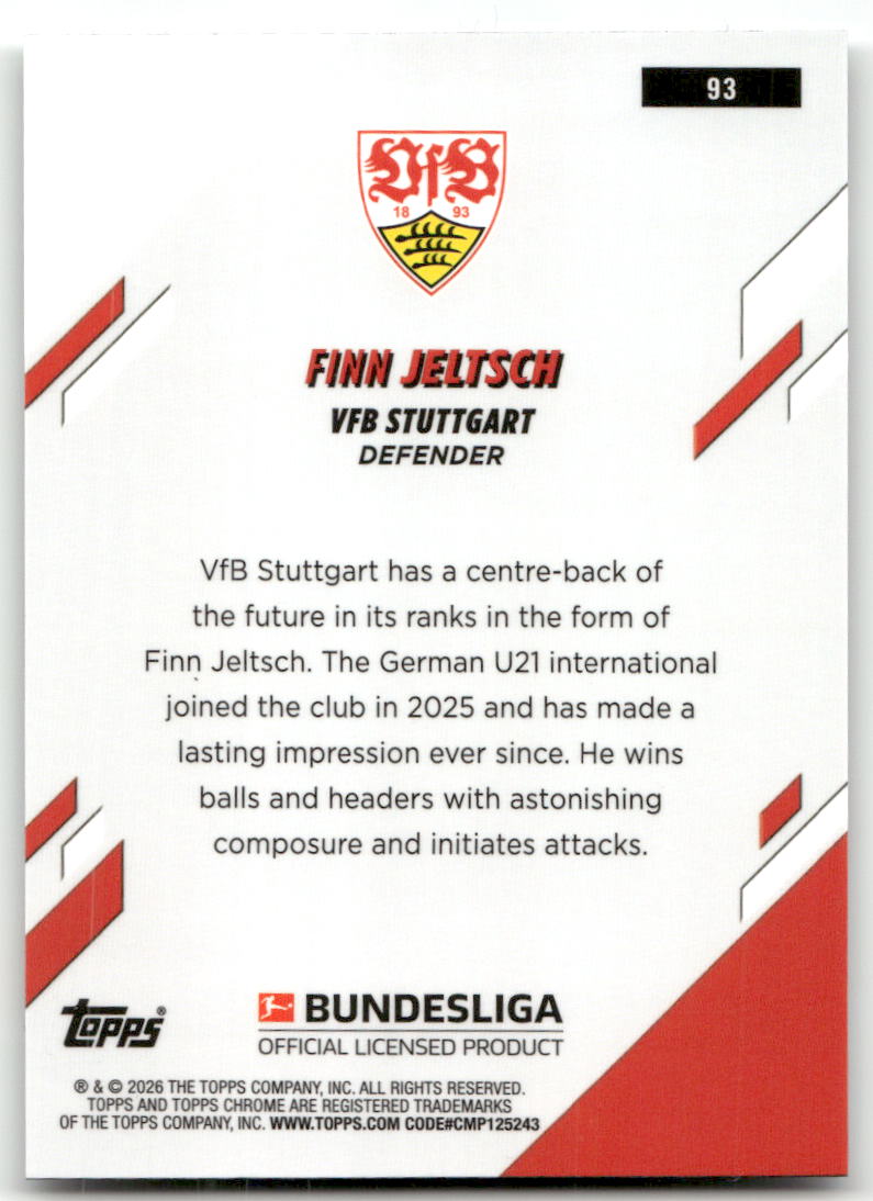 Fußball Finn Jeltsch 2025-26 Topps Chrome Bundesliga #93 VfB Stuttgart Rookie Card RC Trading Card Original