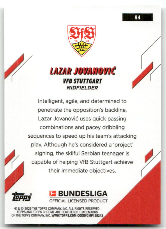 Fußball Lazar Jovanović Topps Chrome Bundesliga 2025-26 #94 VfB Stuttgart Rookie Card RC Trading Card Original