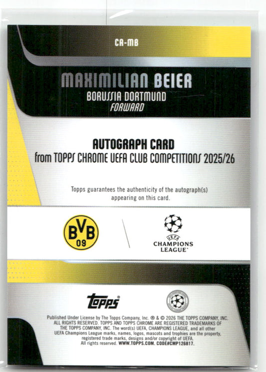 Fußball Maximilian Beier Topps Chrome UEFA Club Competitions 2025/26 2025-26 #CA-MB Aqua Lava Auto /199 Borussia Dortmund Trading Card Original