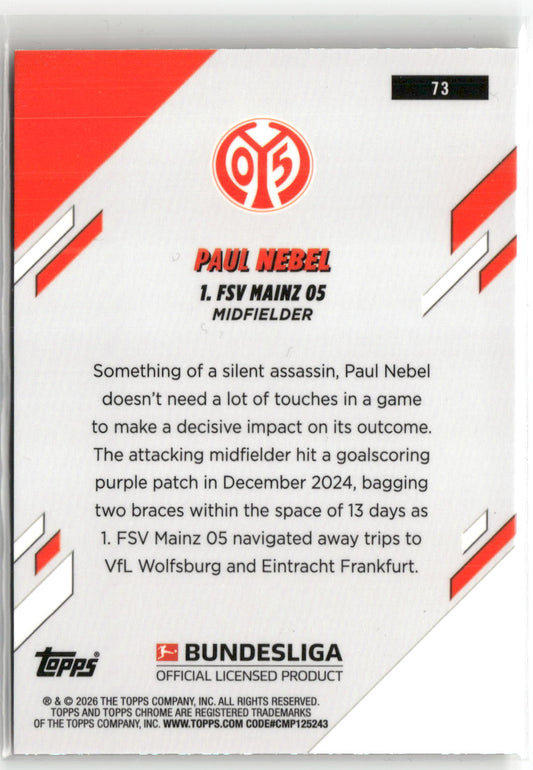 Fußball Paul Nebel 2025-26 Topps Chrome Bundesliga #73 Mini-Diamonds Gold /50 1. FSV Mainz 05 Trading Card Original