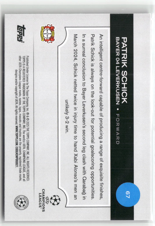 Fußball Patrik Schick 2024-25 Topps UEFA Champions League #67 Cracked Ice Refractor Bayer 04 Leverkusen Trading Card Original